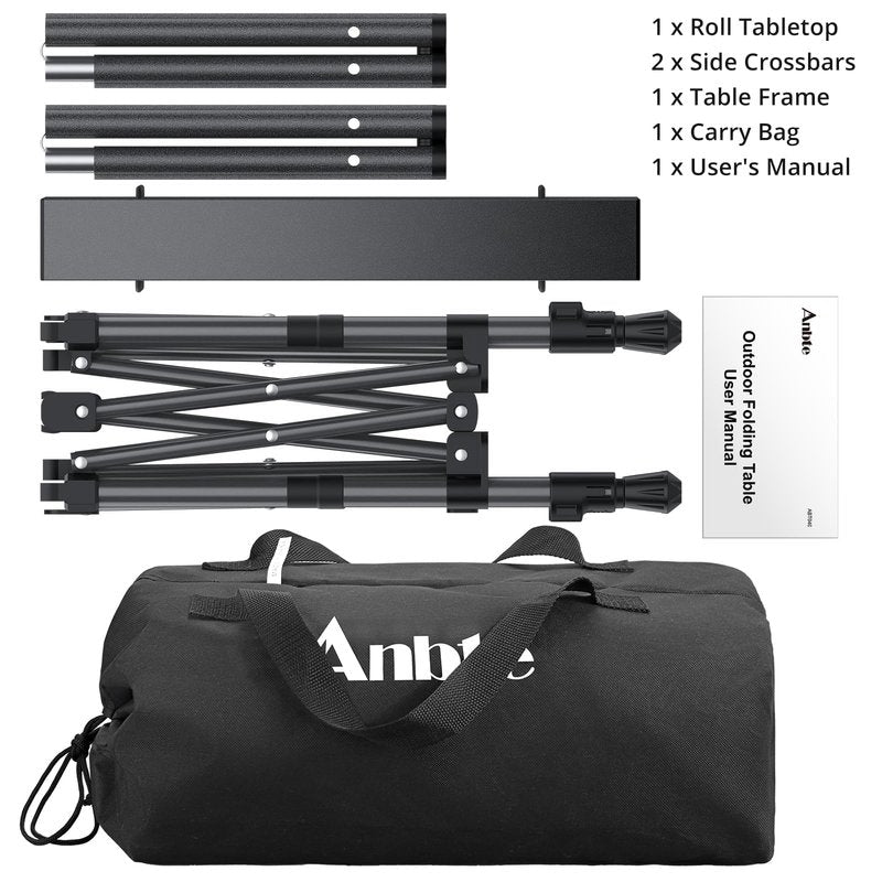 Anbte Folding Camping Table, 2 Height Adjustable Small Camping Side Table Aluminum Roll Top with Carry Bag, Stable X-Frame for Outdoor Cooking, Tailgating Picnic BBQ RV Travel, 20”x16”, 264lbs Load