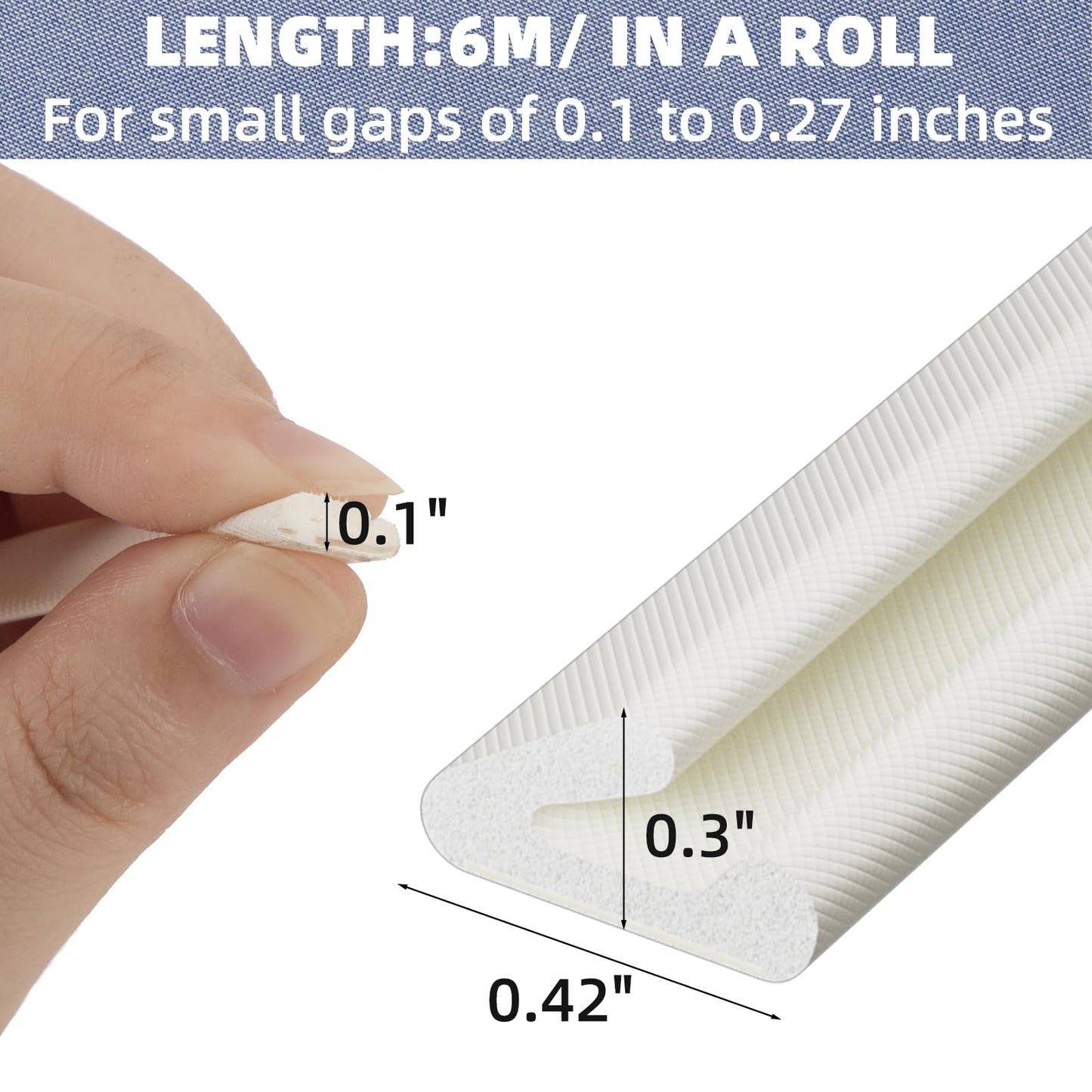 Foam Weather Stripping Door Seal Strip, V Shape Self-Adhesive Backing Door Weatherstripping for Door Frame Insulation Small Gap,Anti-Collision Soundproof Windproof Dustproof Tape（19.7Feet,White）