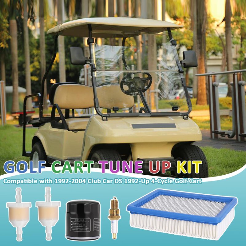 Podoy Golf Cart Tune Up Kit Compatible with Club Car DS 1992-2004 4-Cycle Gas Cart with FE290 FE350 Engines 1015426 1016467 41016467 1013684 1014522 102003201Air Oil Fuel Filter and F7TC Spark Plug