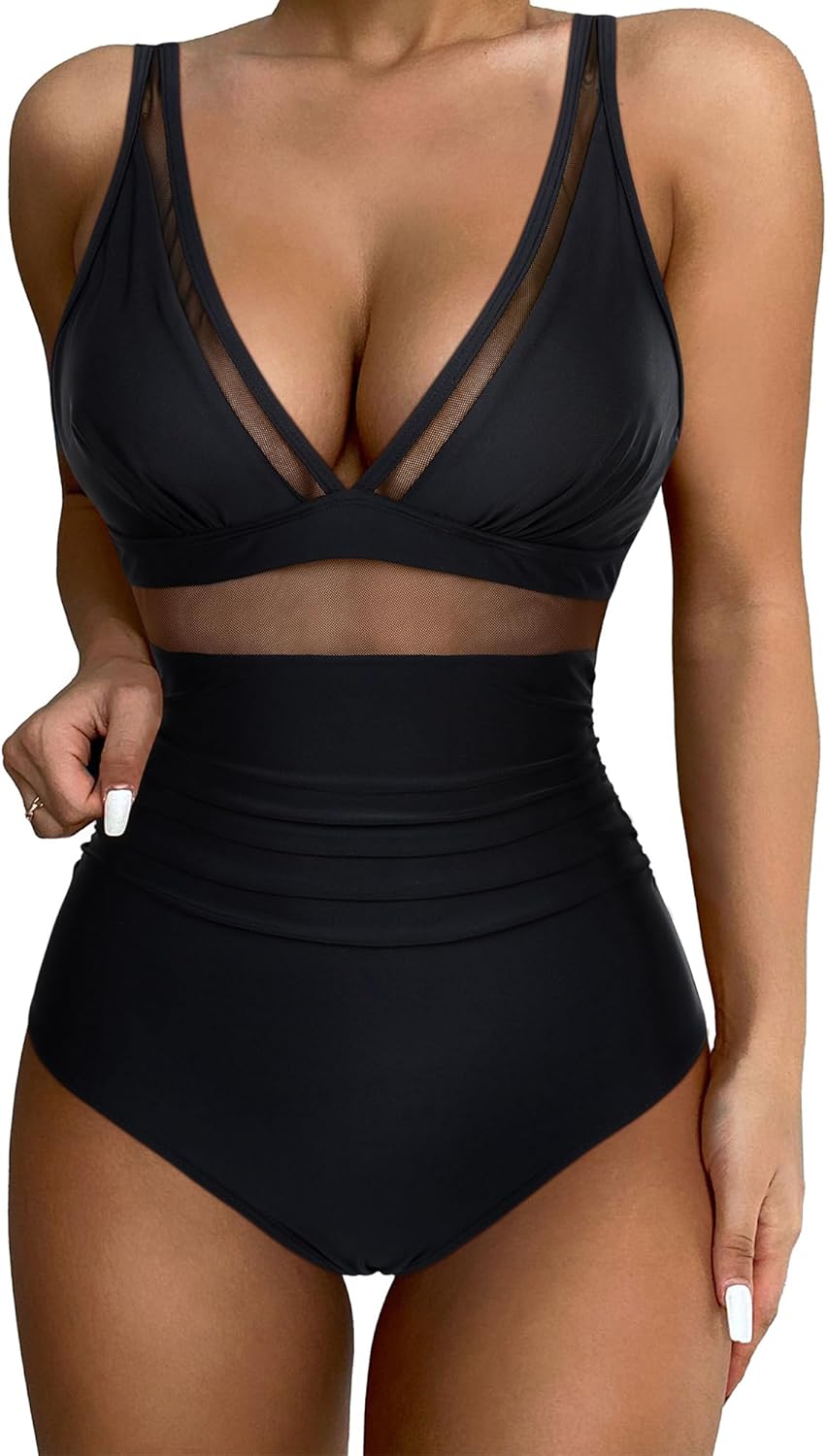 SUUKSESS Women's High Waisted Tummy Control Swimsuit - Sexy Mesh Push-Up Design