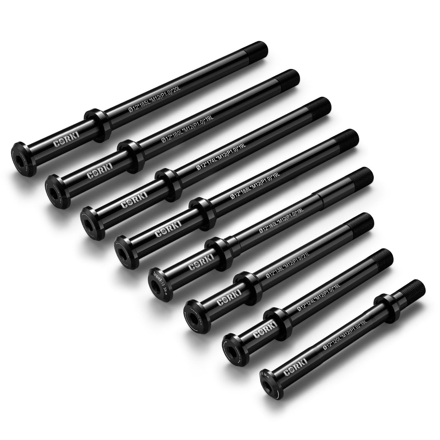 corki Cycles Thread Pitch 1.0mm-12mm Bike Hubs Thru Axle Adapter Boost Forks (12mm x 120/124/138/160/168/174/180/185mm) for Rod MTB Grave Bicycle Front Rear Wheel (No Handle, 1.0-12mm * 160mm)