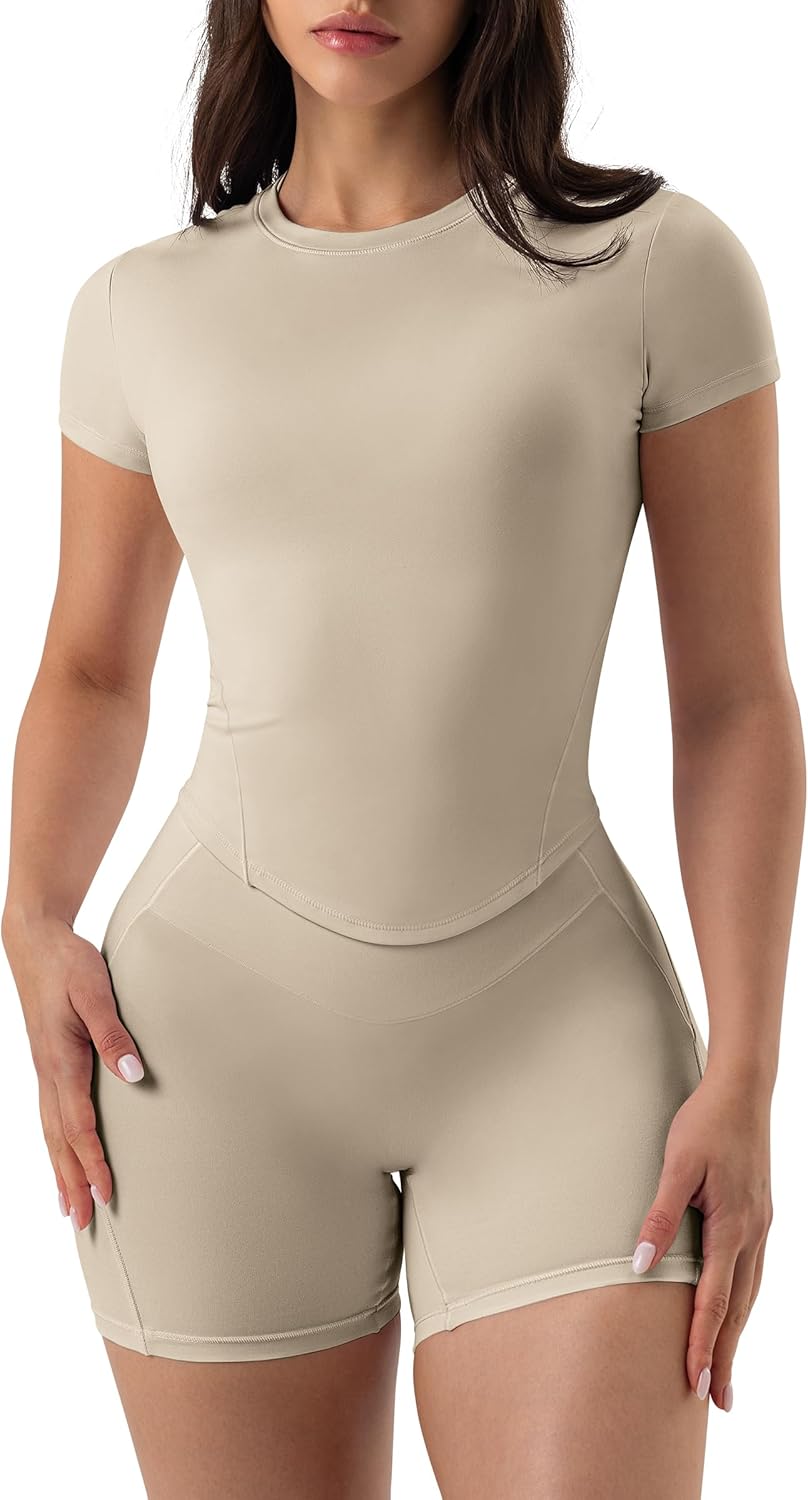AVGO Short Sleeve Workout Tops - Slim Fit Cropped Athletic Shirts for Women | Soft Running & Yoga Tees