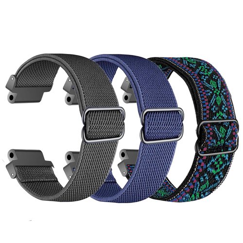 Compatible with Garmin Forerunner 235 Bands for Forerunner 220/230/235/620/630/735XT/235 Lite Women Men,Adjustable Stretchy Solo Loop Elastic Nylon Sport Strap for SmartWatch Replacement (Black&Navy&Boho Teal)