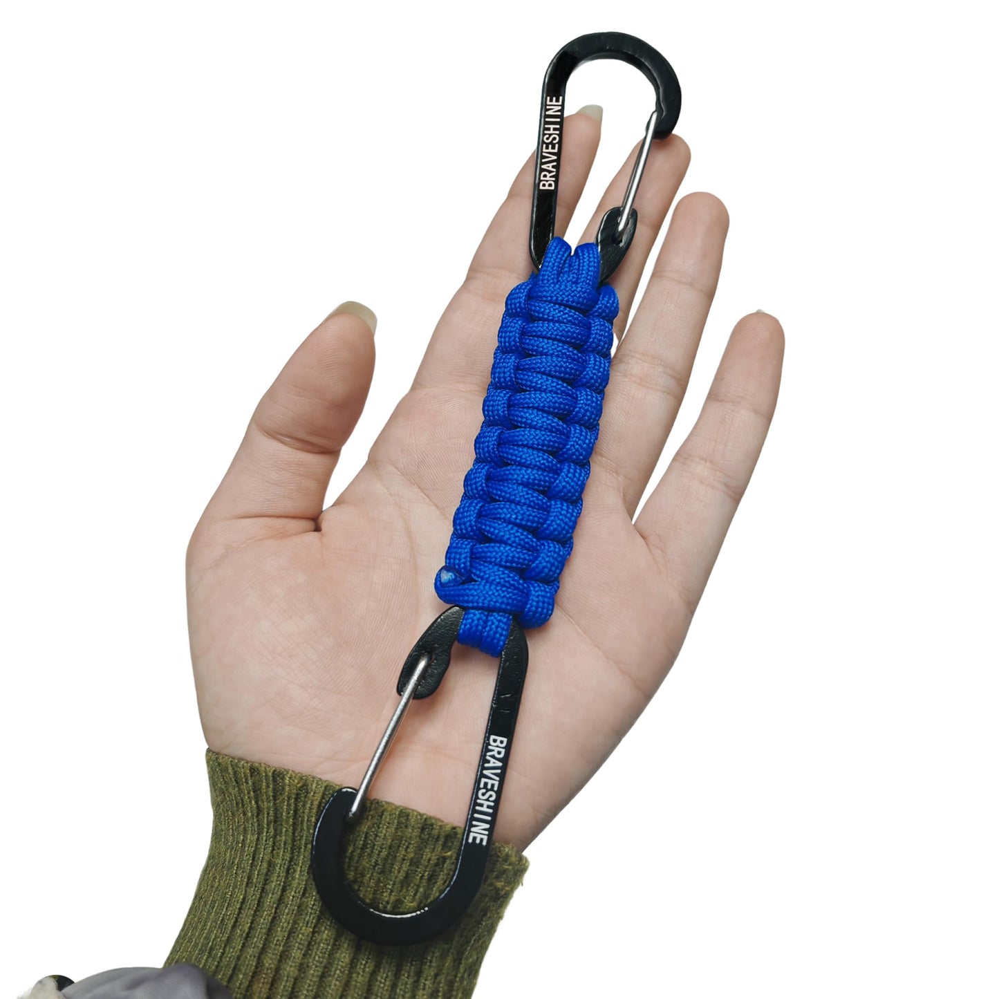 BRAVESHINE Carabiner Keychain Hook with Paracord Strap - 1 Orange 1 Blue D Ring Key Clips Para Cord Lanyard Hanger Stroller Hooks for Water Bottle, Belt Loop Keys, Backpacks, Boys, Girls, Men, Women