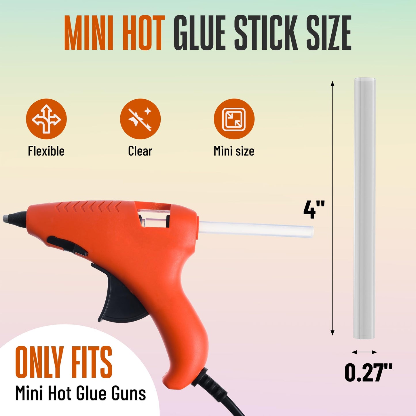 UML Brand Mini Hot Glue Sticks - Compatible with Hot Mini Glue Gun - 4" x 0.27" - Small Skinny Sticks - Ideal for Craft Projects - Dries Quick - 200 Pack