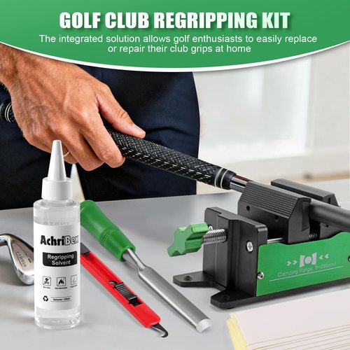 Achribex Golf Grip Kit with Grip Removal Tool & Tape - Golf Club Regripping Kit for Easy DIY Installation, Includes Golf Club Vise Clamp & Accessories for Grips Replacement for Golf Regripping Station