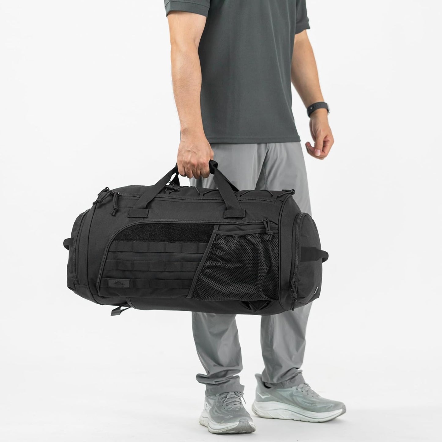 Military Duffle Backpack by Gym Bag - Heavy Duty Travel Weekender with Shoe Compartment | 60L Capacity