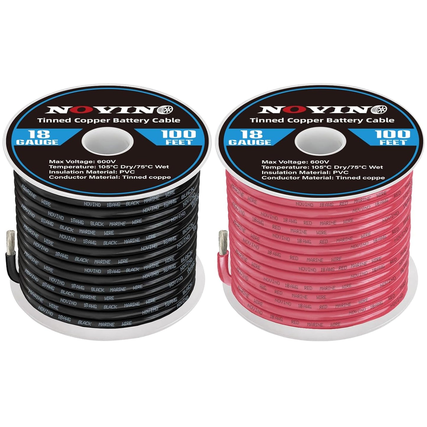 Skiennix 18 AWG Marine Grade Wire - 100FT Red & 100FT Black Tinned Copper Cable for Boats & RVs
