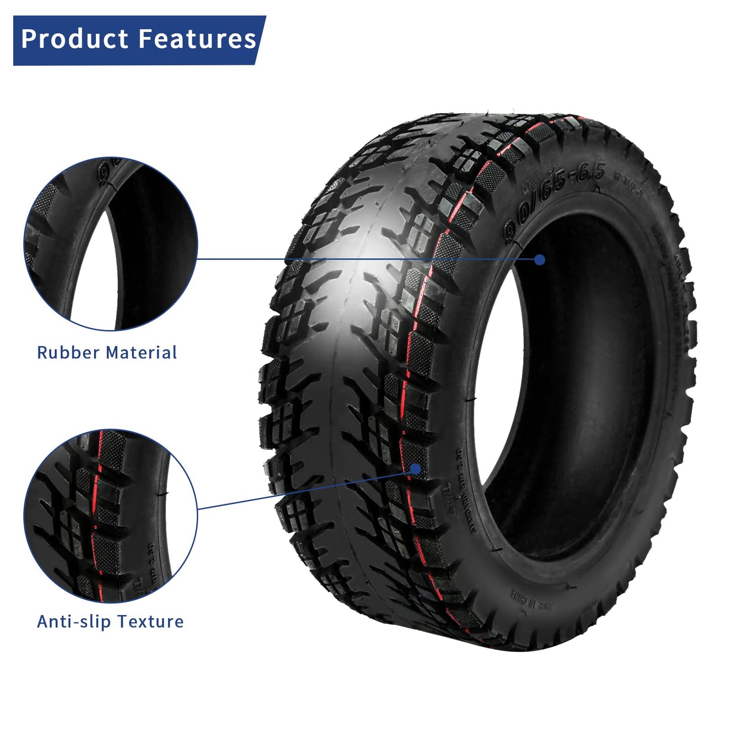 Electric Scooter Tire for Scooter with 90/65-6.5 Outer Tube Scooter Vacuum Tyre Rubber Thickened Anti Slip Explosion Proof 11 Inch Electric Scooter Tubeless Tire
