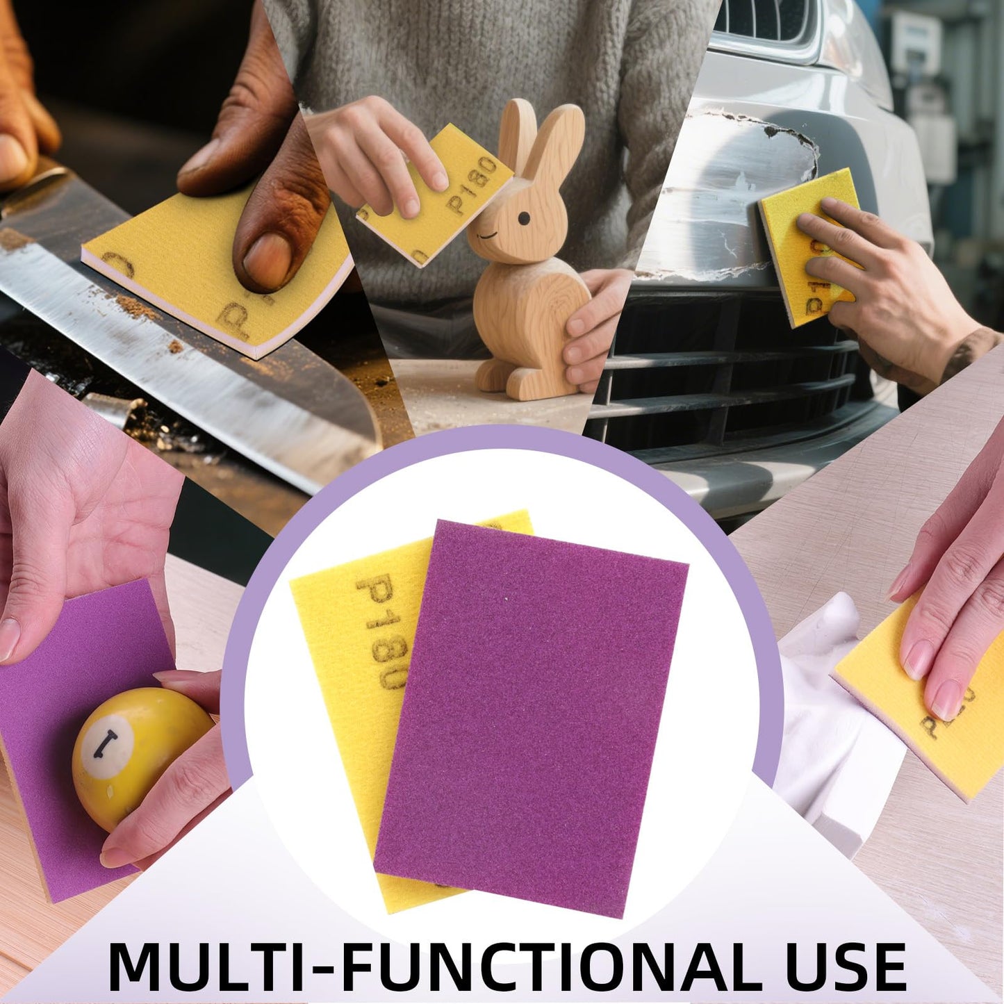 POTUINOM 20 Pcs 3 x 4 Inch Sanding Sponge Set, 220 Grit Abrasive Sanding Sponges Pads Soft Foam Hand Sander Block Wet Dry Purple Ceramic Sand Sandpaper for Wood Metal Drywall Furniture Paint Polishing