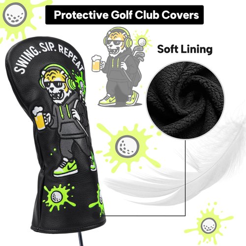 Golf Club Cover Funny Tiger Embroidery Driver Headcover Fariway Wood Headcovers Hybrid Covers Leather Golf Head Cover for Most Brand (for Driver)