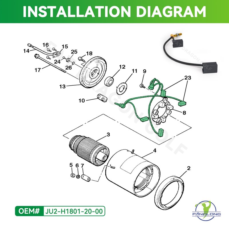 Panglong Golf Cart Motor Brush Kit, Motor Brush Suitable for Yamaha G14- Electric, G16- Electric, G19- Electric, G20- Electric, G22- Electric, G21- Gas, Hita-chi Motor Brush Kit OEM #JU2-H1801-20-00