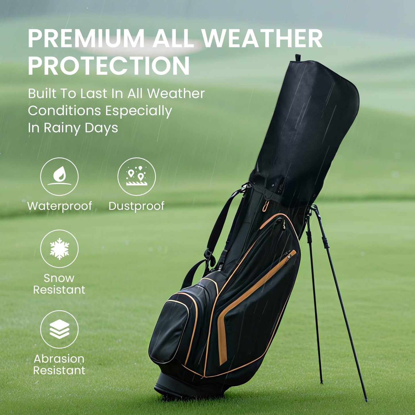 FINGER TEN Golf Bag Rain Cover with Adjustable Hood, Universal Fit Top Cover for Stand & Cart Bags, All-Weather Protection Waterproof Dustproof Protector for Outdoor Use (Upgraded-Black)