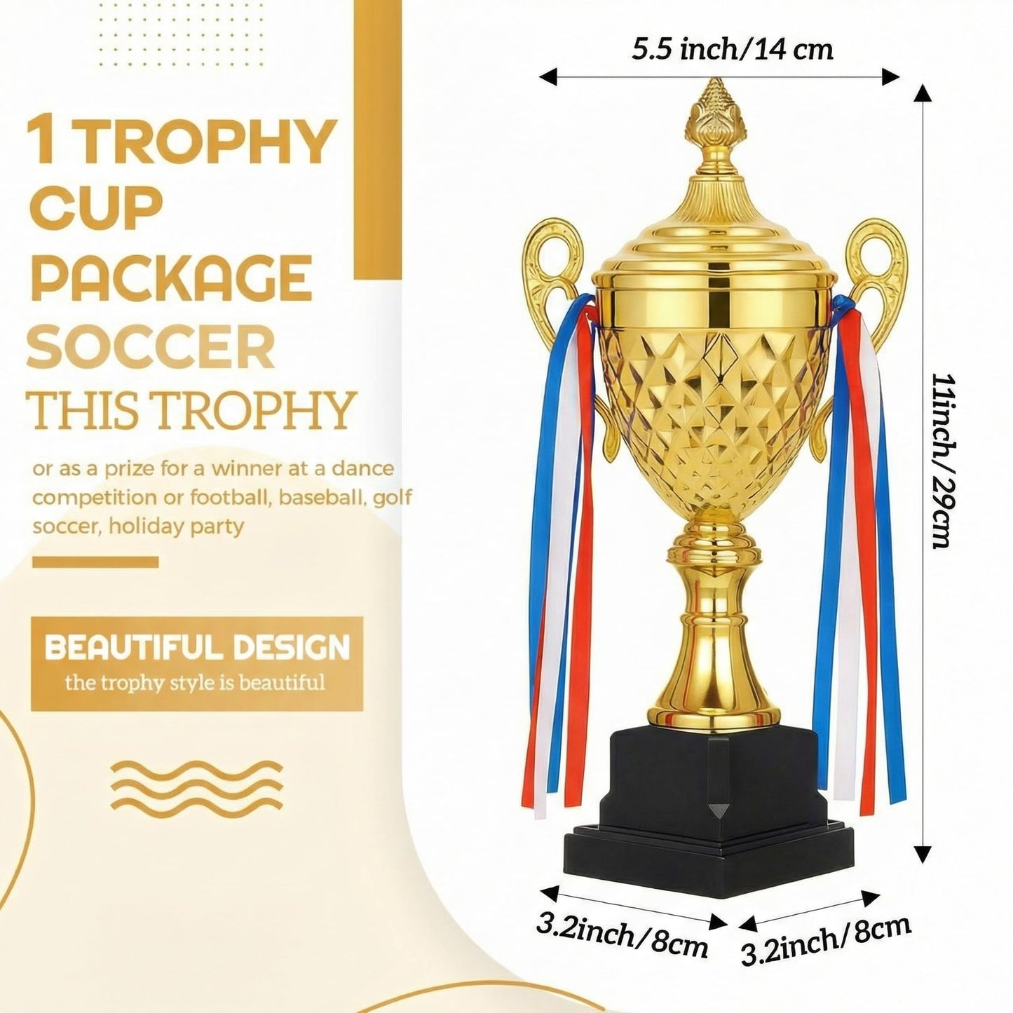 Liliaafar Soccer Trophy Bulk Large Gold Trophy Cup Awards Metal World Soccer for Sports Cup Championships Basketball Competitions Tournaments Ceremony Celebration Party Gift (11 x 5.5 Inch)