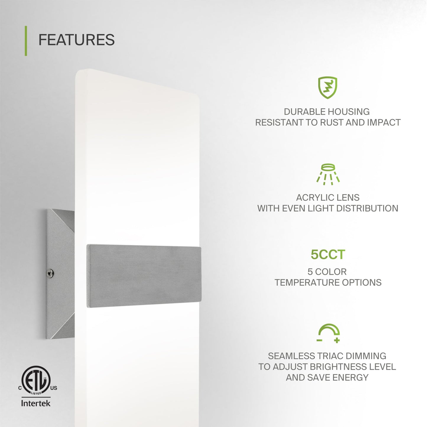 ASD 14 Inch LED Indoor Wall Sconce - Modern Interior 24W 120V 2700K-5000K Adjustable Dimmable Wall Mounted Light Fixtures, Acrylic Glass Wall Lights for Stairway, Hallway - ETL, Brushed Nickel 2 Pack