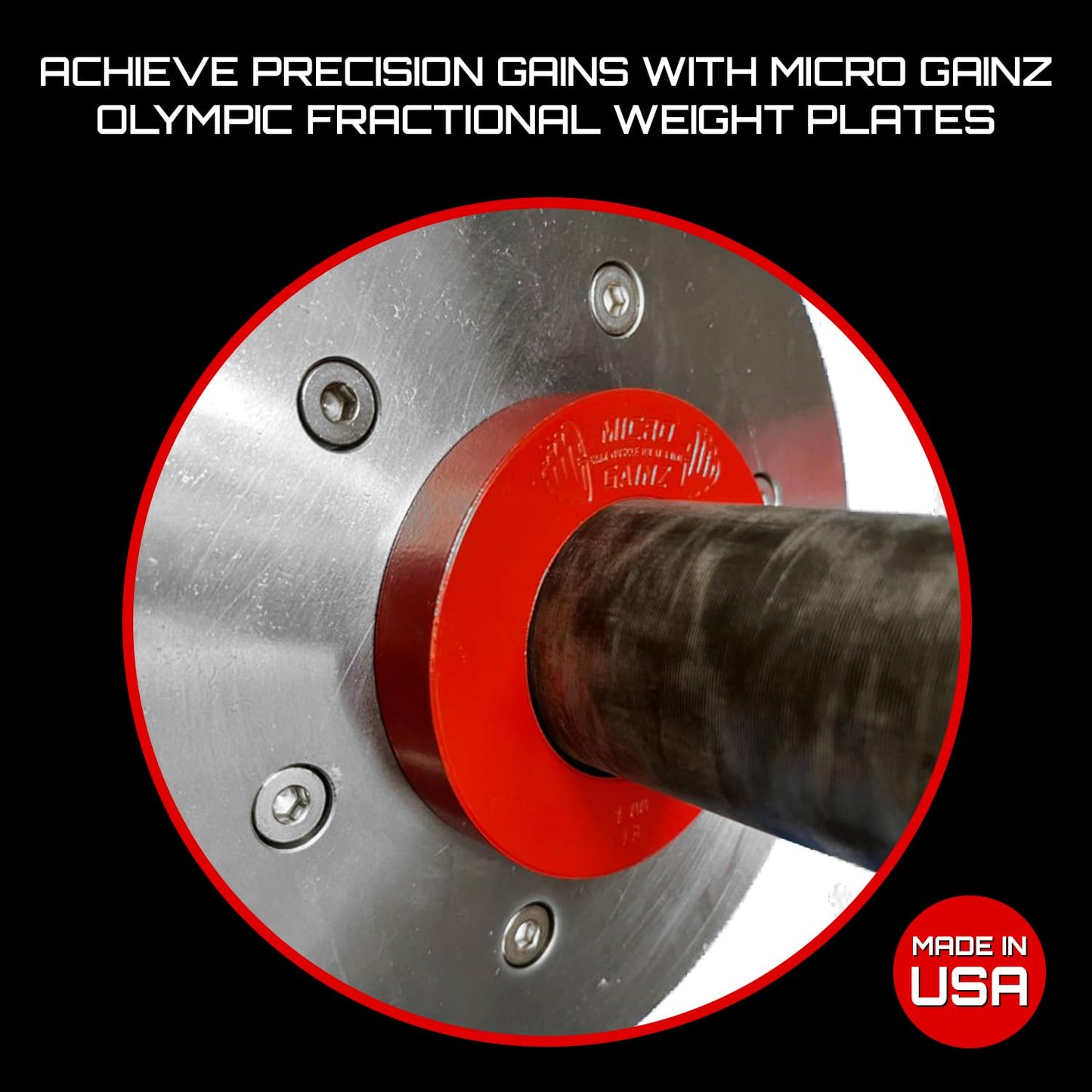 Micro Gainz Calibrated Fractional Weight Plate Set of 2 Plates, Choose Set (.25LB-1.25LB), Designed for Olympic Barbells for Strength Training & Micro Loading Bar Weights, Made in USA (1lb Red)