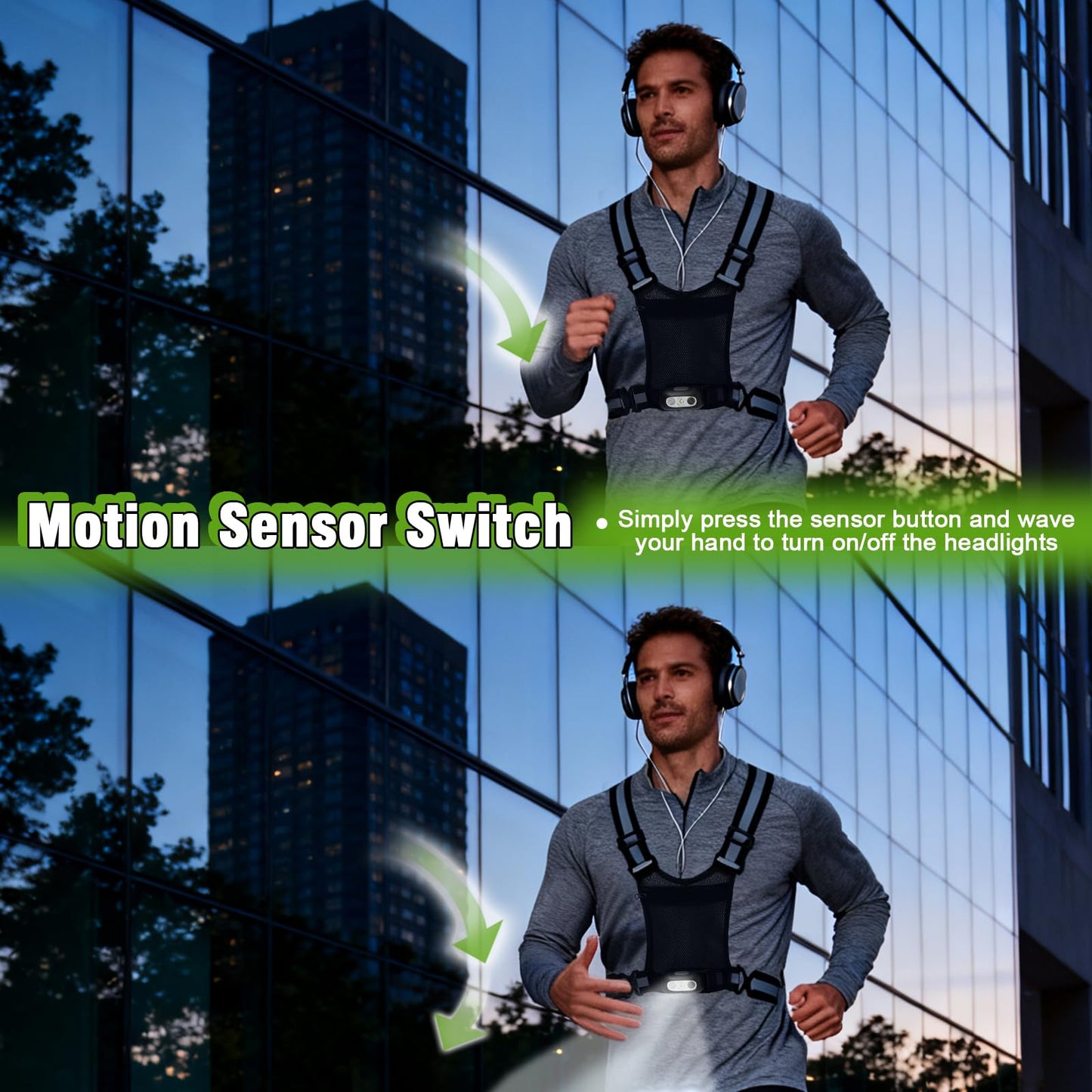 juxonlix Gesture Sensing Running Light Reflective Vest with Pouch (Black)