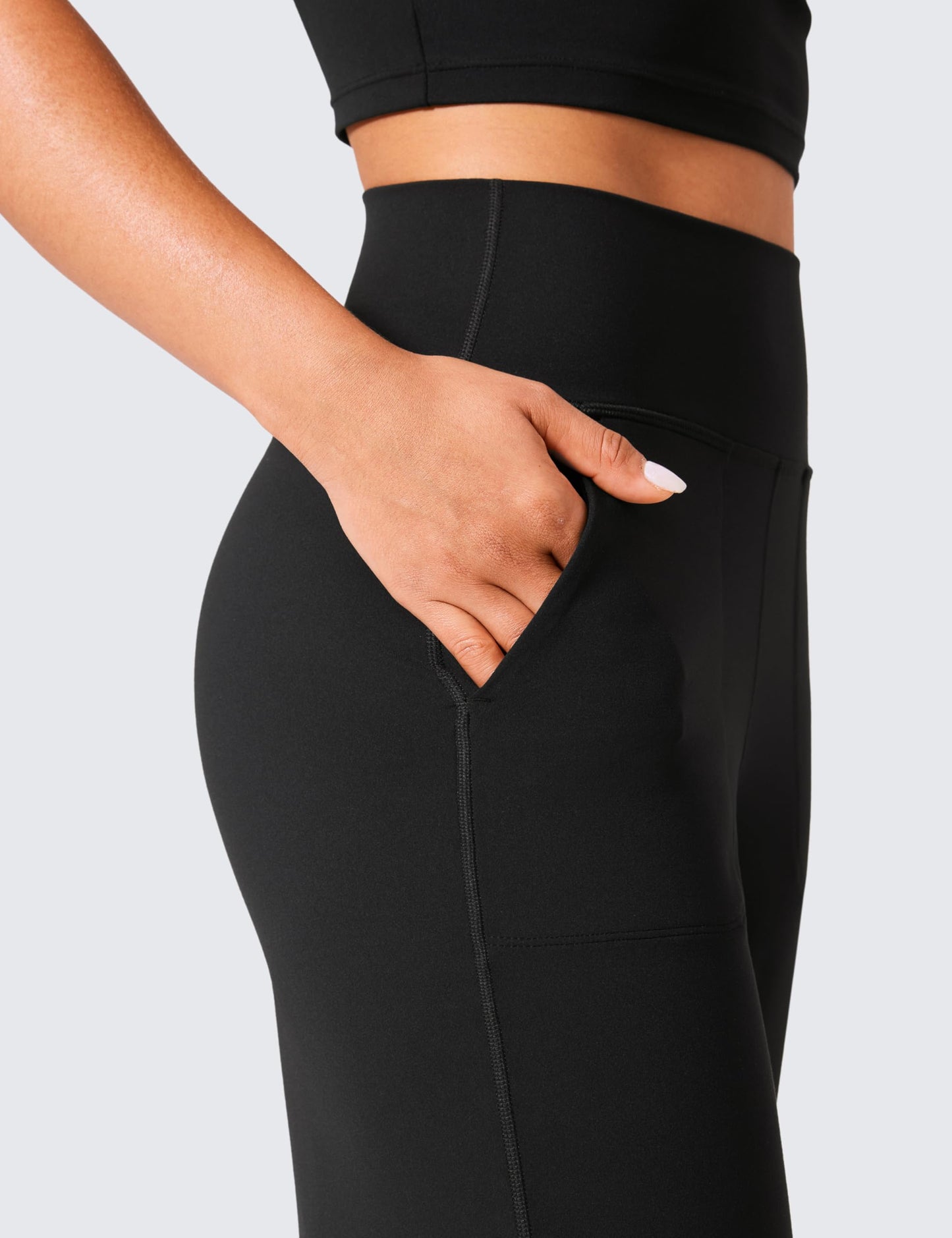 CRZ YOGA Womens Butterlift High Waisted Wide Leg Pants with Pockets 31" - Yoga Lounge Pants Buttery Soft Comfy Casual Black Large