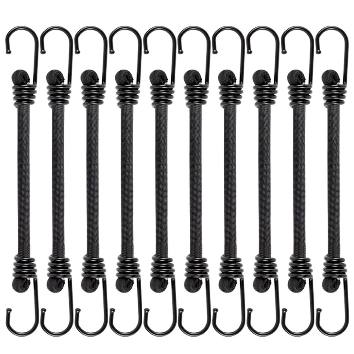 Small Bungee Cord with Hooks 6 Inch-10 PackBlack Bungee Cords Hooks Heavy Duty Outdoor,8 MM Diameter Bungee Tie Down Straps for Camping, Tarps, Tents, Hiking,Hunting,Trucks and Boats