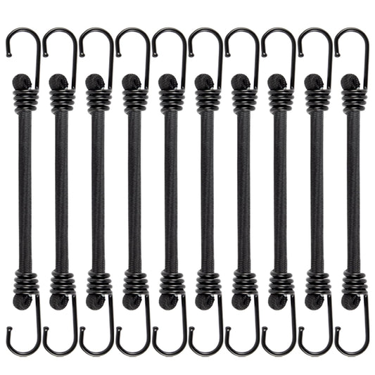 Small Bungee Cord with Hooks 6 Inch-10 PackBlack Bungee Cords Hooks Heavy Duty Outdoor,8 MM Diameter Bungee Tie Down Straps for Camping, Tarps, Tents, Hiking,Hunting,Trucks and Boats