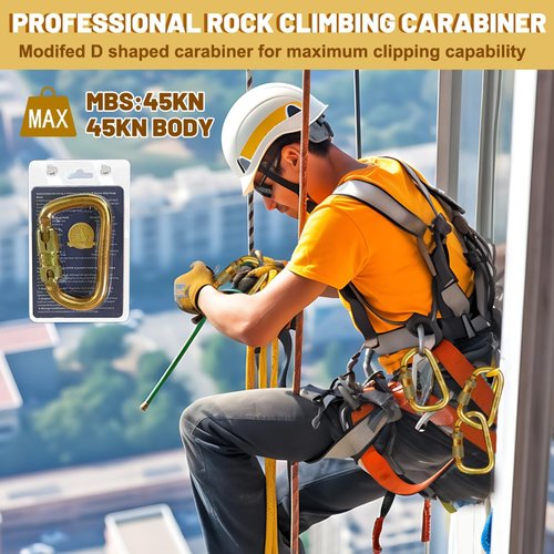 DEKABR Heavy Duty Steel Auto-Locking Climbing Carabiner - 45KN Twist Lock Carabiner for Rock and Tree Climbing, Quick Release, Rescue, and Mountaineering. ANAB Certified, 4.21-inch, Large, Gold