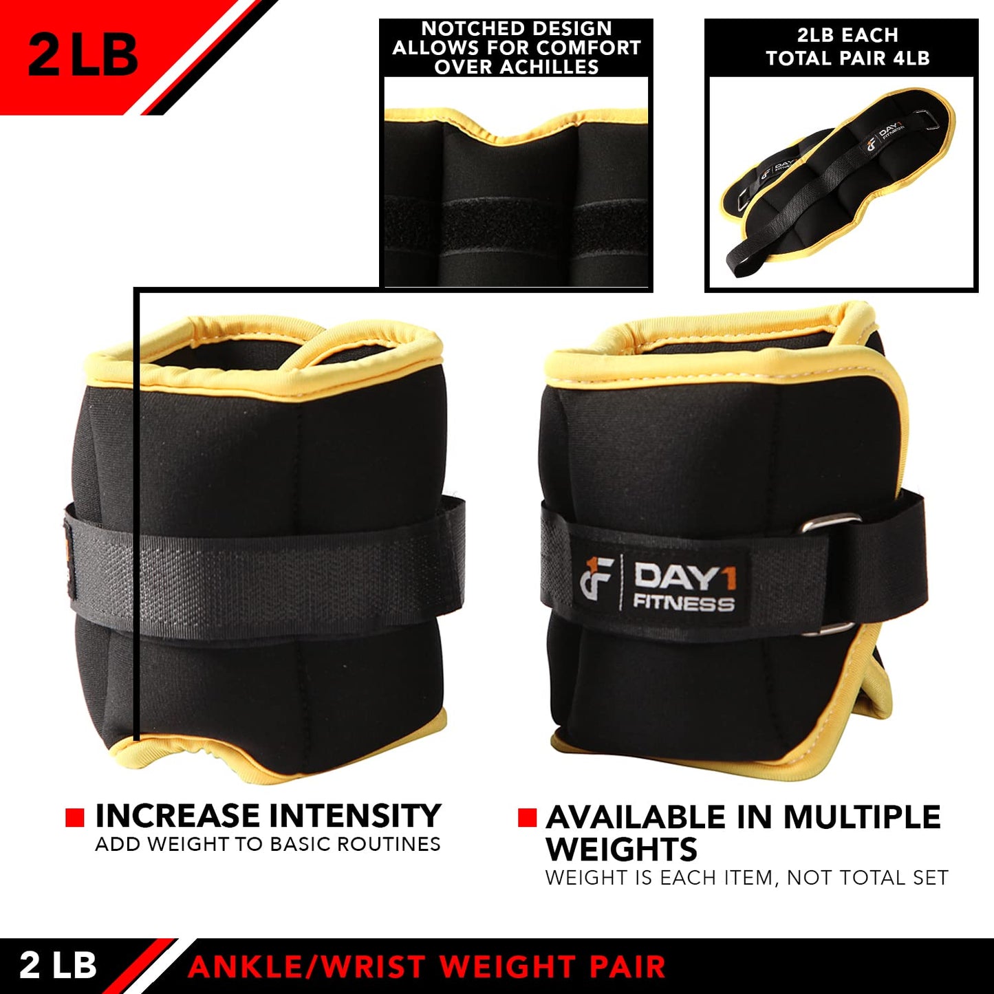 JFIT Ankle Weight Pair 2.0 LBS, Set of 2 with Adjustable Velcro Straps - Breathable, Moisture Absorbent Weight Straps for Men and Women - Comfortable Ankle, Wrist Weights