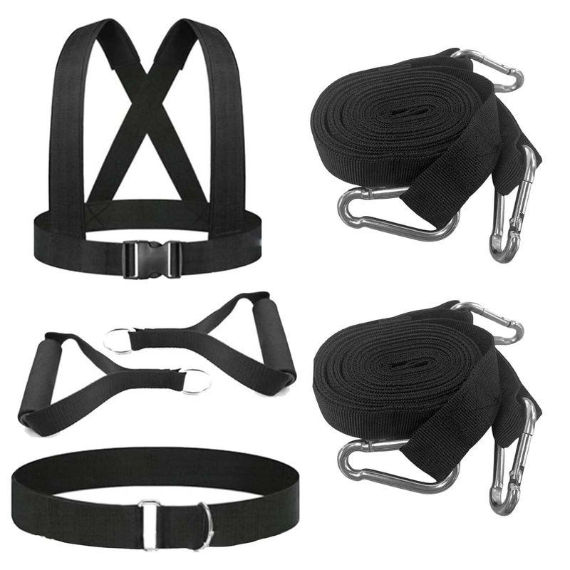 Tuyzhrymlic Sled Harness for Pulling, 6pcs Adjustable Shoulder Belt with 2 Rope 6.6ft and 9.8ft Push Equipment for Outdoor Indoor Full Body Workout to Improve Strength Agility Focus Men and Women
