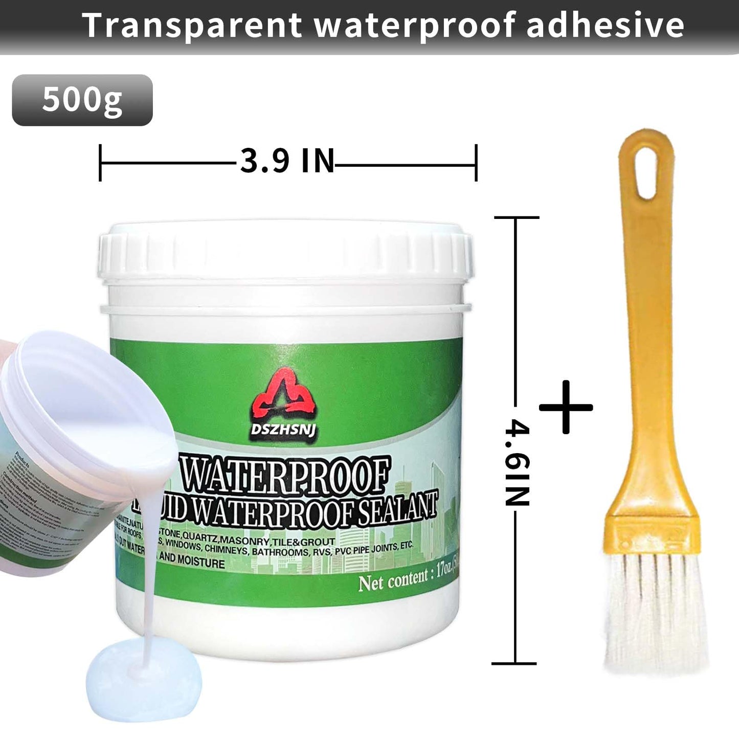 17 Oz Liquid Waterproof Sealant, Invisible Agent Transparent Repairing Leak Adhesive, Indoor & Outdoor Coating