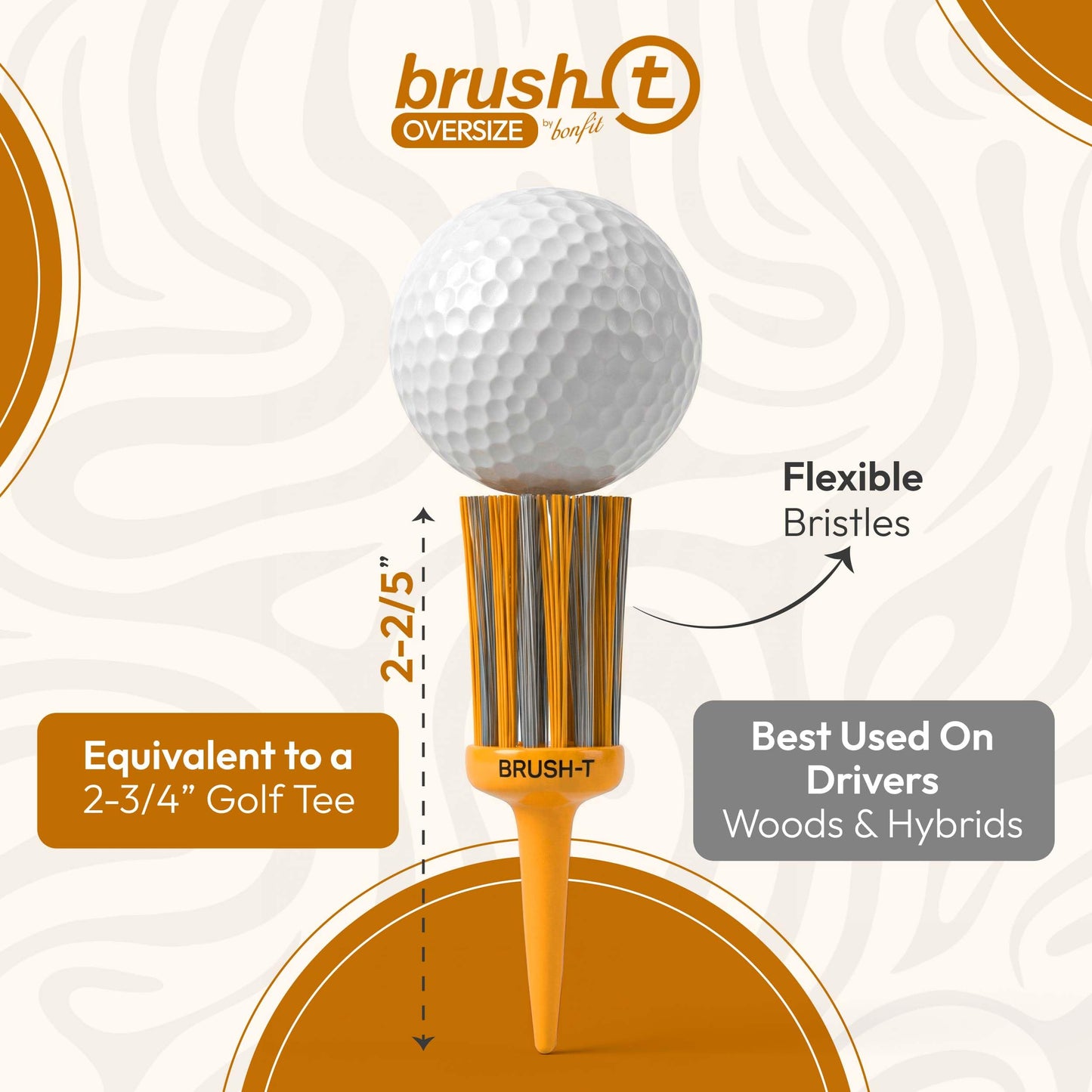 BRUSH-T Premium Plastic Golf Tees, Orange Oversize 9-Pack, Size 2.4”, Unbreakable Innovative Design, Consistent Height, Perfect Golf Gift for Men and Women. Golfing Tees, Works with Any Golf Ball