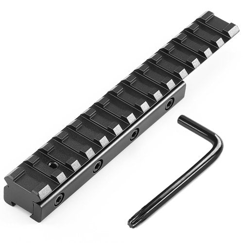 Bontok Dovetail to Picatinny Rail Adapter, 11mm Dovetail to 21mm Upgraded Build-in Locking Screws Picatinny Rail Low Profile Scope Mount Converter Base 3/8" to 7/8" Converter-14 Slots-Black-(1 Pack)