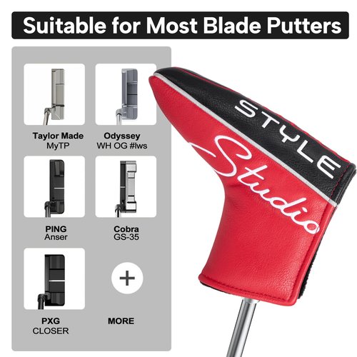 Golf Putter Covers Premium Embroidery Blade Putter Cover Studio Style Blade Putter Headcover Leahter Golf Club Covers with Strong Magnetic Closure for Most Brand