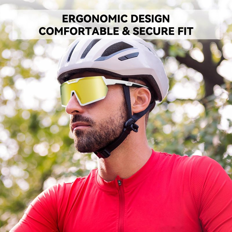 POPOACTI Cycling Sports Sunglasses, Polarized UV400 Protection, Baseball Running Golf Cycling Fishing for Men Women Youth (Gold)