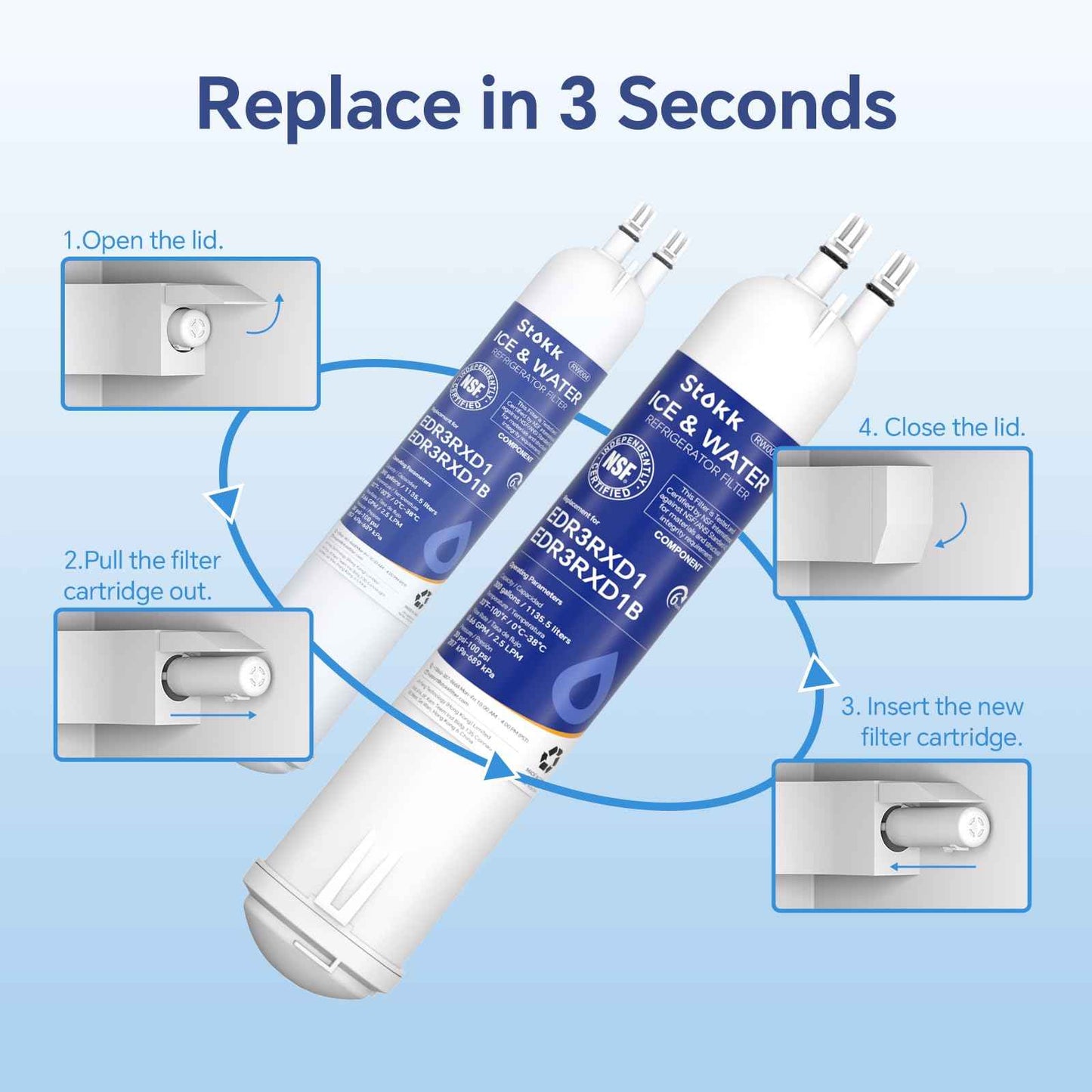 Stokk EDR3RXD1 Replacement Compatible with Whirlpool Everydrop Filter 3, EDR3RXD1B, 4396841, 4396710, 46-9083, 46-9030, RW004 Refrigerator Water Filter, 3 Pack