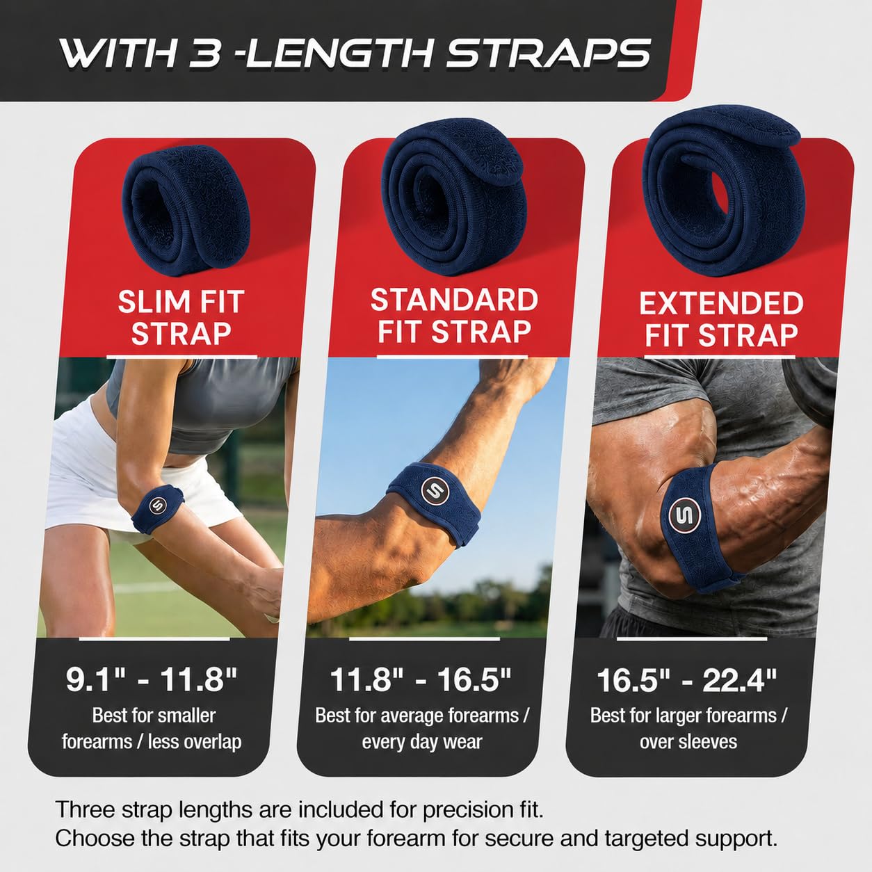 Sleeve Stars Tennis Elbow Brace for Men & Women, Elbow Brace for Tendonitis, Tennis Elbow Strap, Golfers Elbow Brace, Elbow Support Wrap for Tennis Elbow Relief, Fits 9"-23" (Pair/Navy Blue)