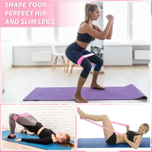 Halloscume 15 pcs Pilates Kit for Women Home Pilates Yoga Fitness Set with Pelvic Floor Trainer 5 Resistance Band Stretching Strap Non Slip Sock Ball Wristband Headband Gym Bag (Pink)