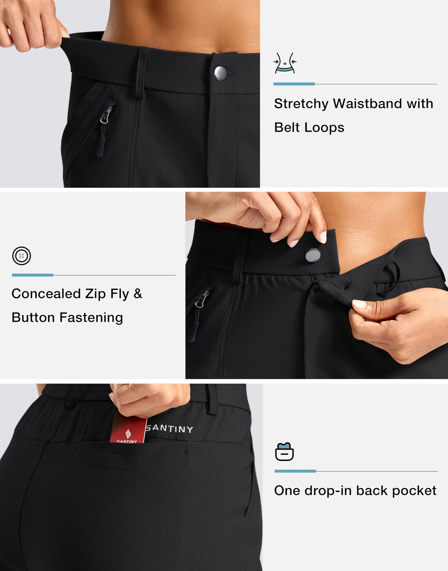 SANTINY Women's 5"/7" Hiking Golf Shorts Quick Dry Stretch Casual Work Shorts with Pockets for Women Walking Travel Summer (Black_L)
