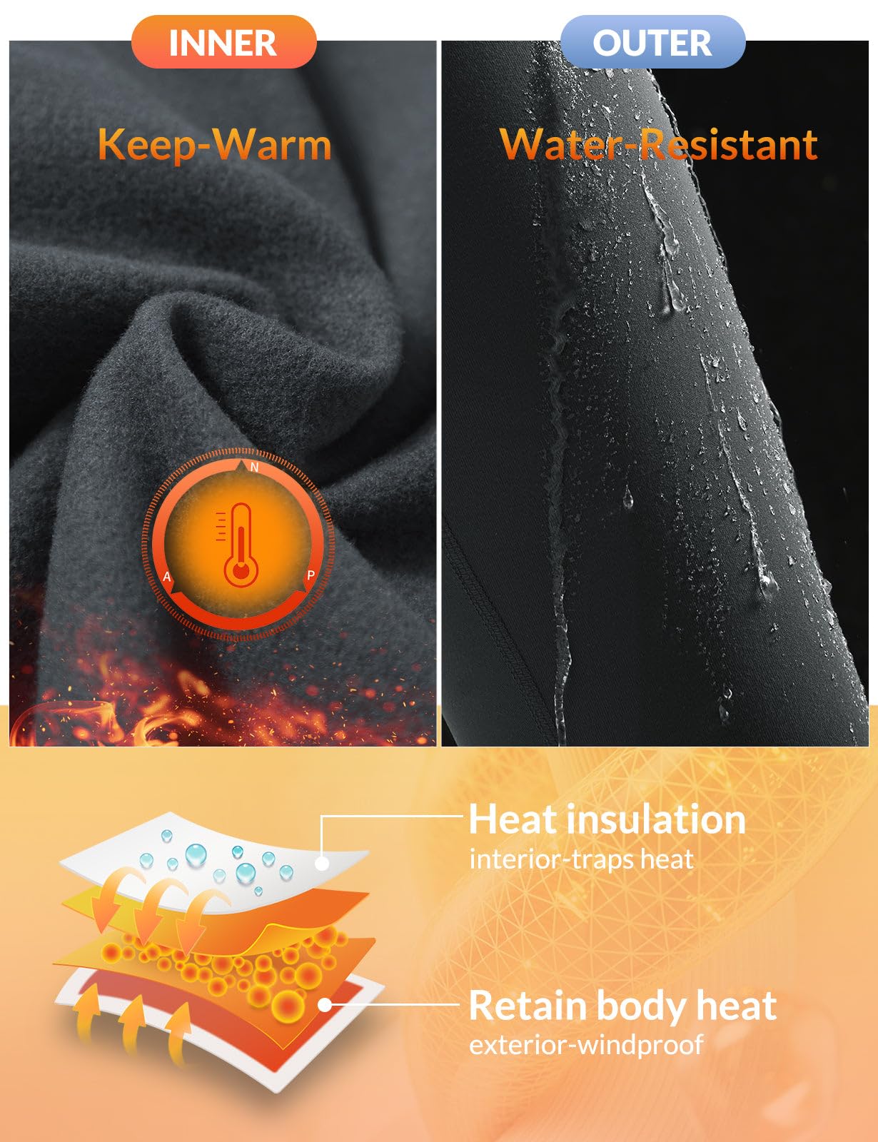 baleaf Fleece Lined Leggings Women Snow Waterproof Pants Thermal Warm Winter Yoga Cold Weather Gear with Pockets Dark Gray L