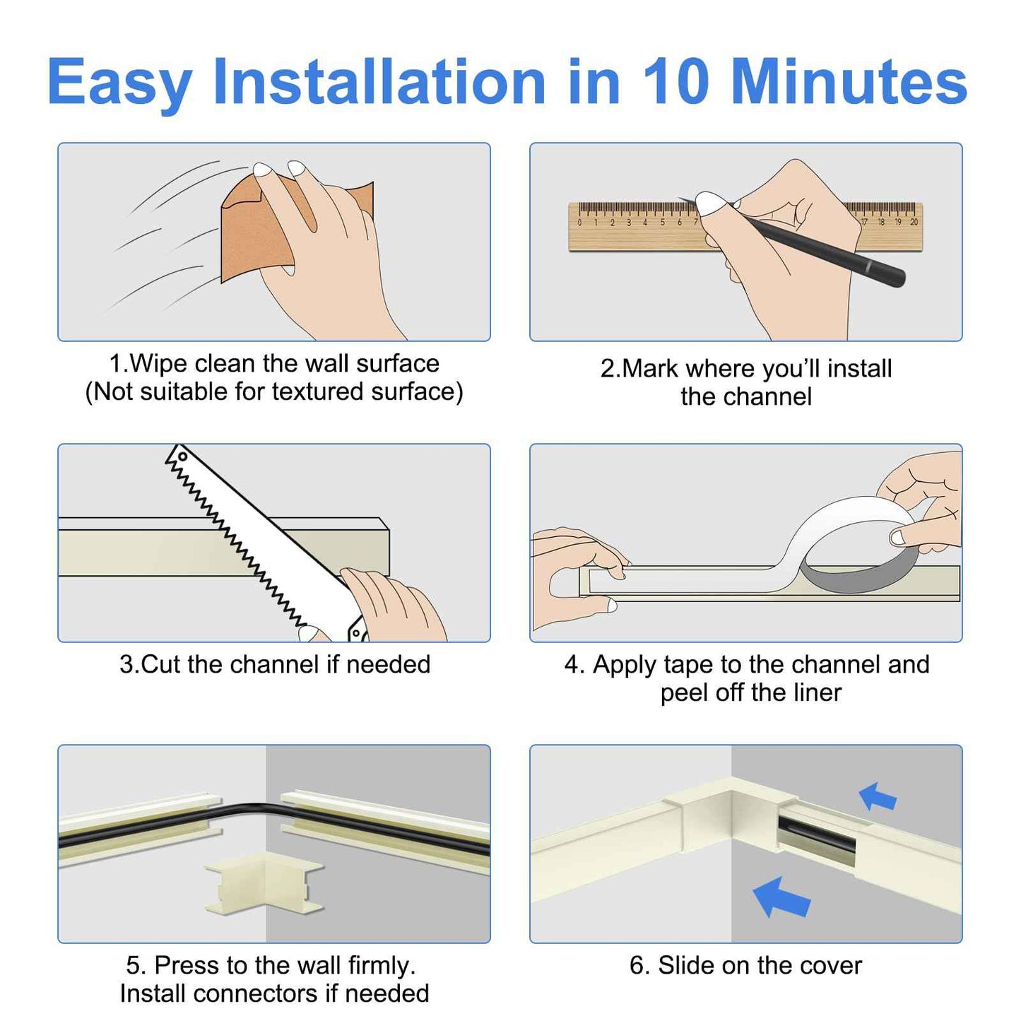 Yecaye Beige Cord Hider, One-Cord Channel Cord Cover on Wall, Cable Management Kit, Wire Covers for Cords, W0.59in H0.4in, Beige