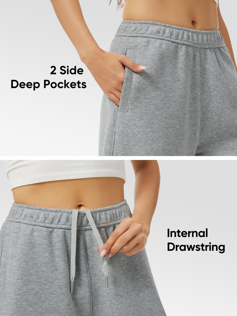OVRUNS Barrel Sweatpants Women Elastic Waisted Barrel Pants Internal Drawstring Baggy Lounge Sweat Pants with Pockets - Grey M