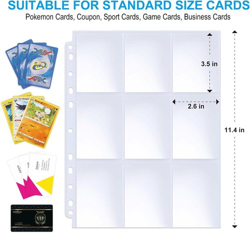 ABLY 540 Pockets Double-Sided Trading Card Sleeves - 9-Pocket Clear Protectors for Game Cards | Fits 3 Ring Binder (30 Pages)