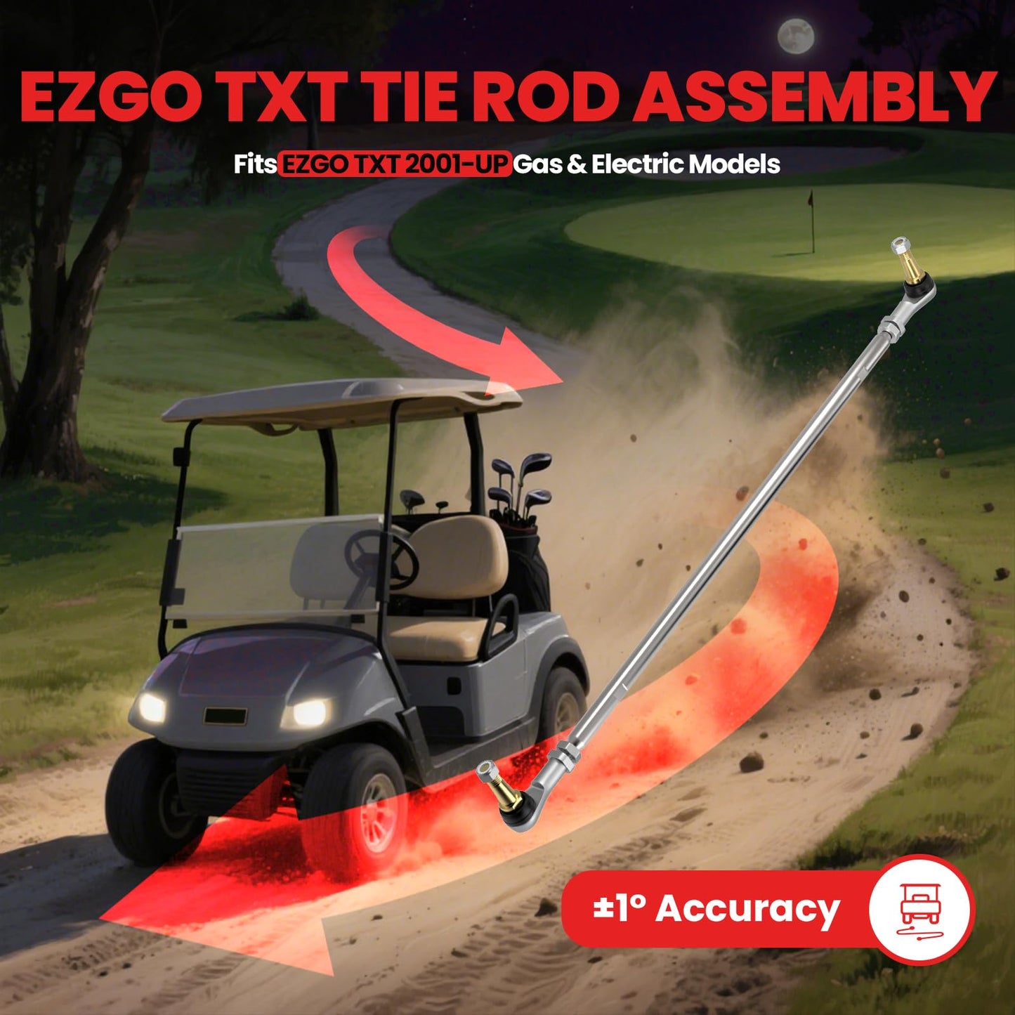 CASISPRO Golf Cart Tie Rod Assembly for EZGO TXT 2001-UP Gas & Electric Models, OEM# 70876-G02 70902-G01 70902-G02