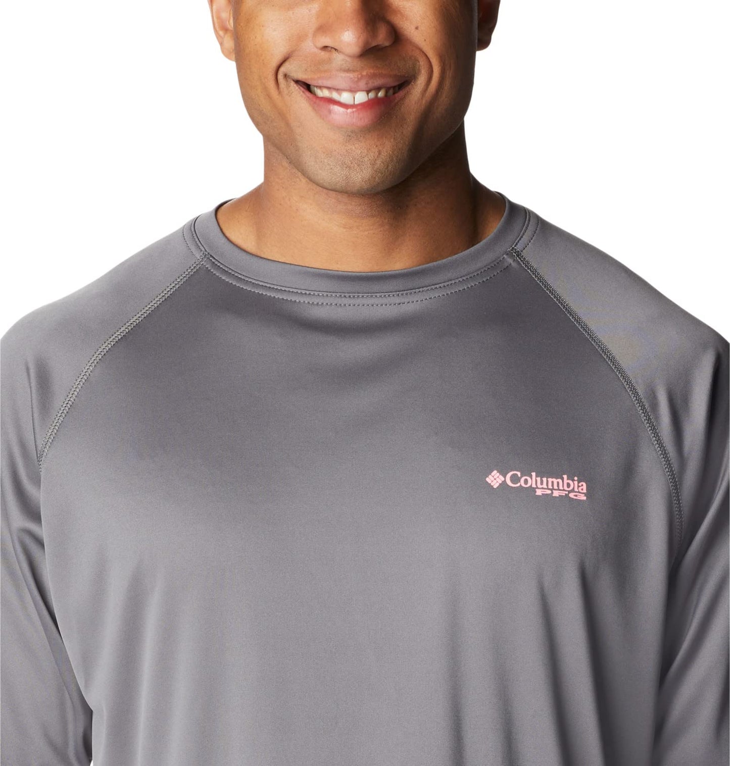 Columbia Men's Terminal Tackle Long Sleeve Shirt, City Grey/Pink Pop Logo, 5X Tall