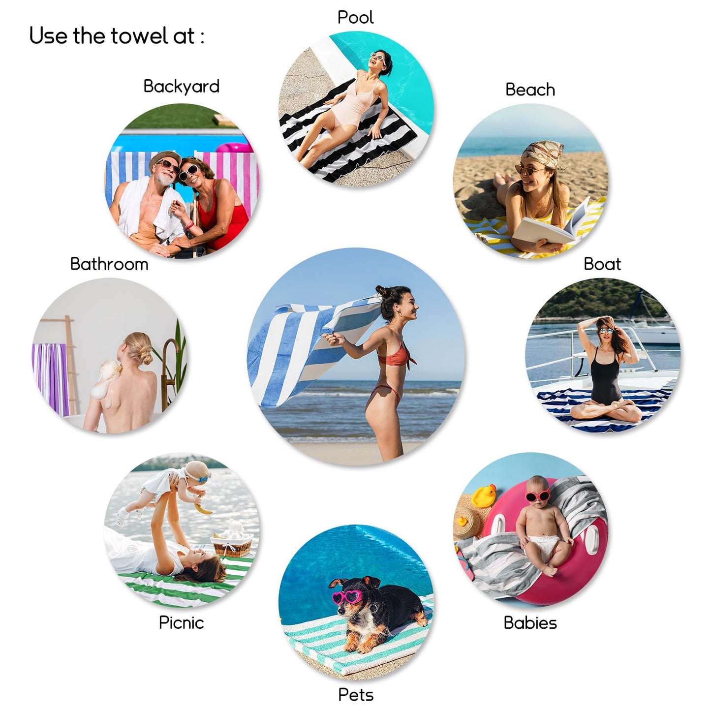 cabanana Large Oversized Beach Towel - 35 x 70 Inch Cotton Pool Towel, Blue Striped Soft Cabana Swim Towel