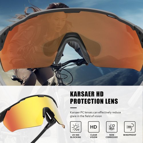 Karsaer Sports Sunglasses for Men and Women, TR90 Frame Half Rim Glasses for Running Cycling Driving Golf UV Protection