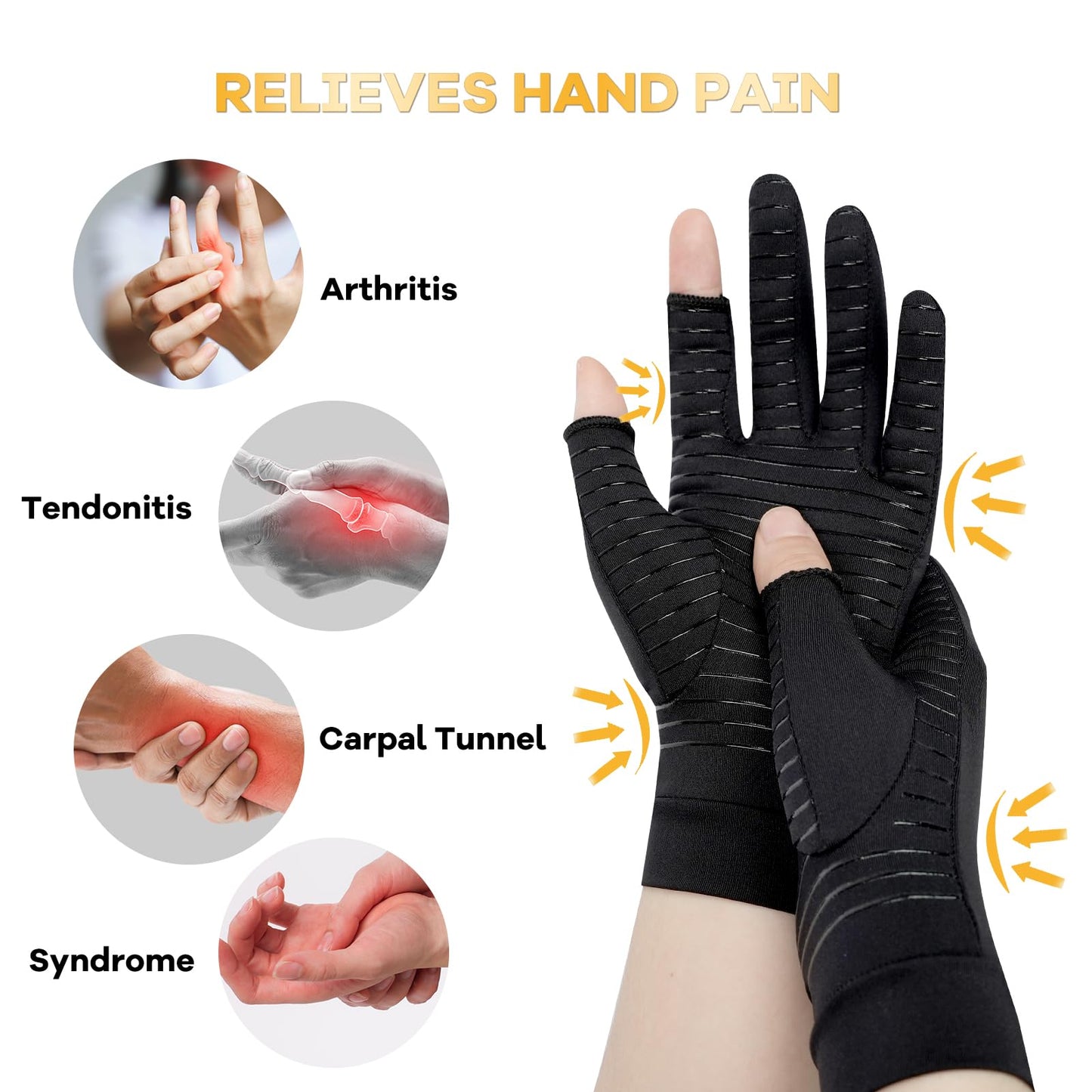 ITHW Copper Compression Gloves for Carpal Tunnel Relief, Arthritis Pain Relief Gloves for Women and Men (2, 3F-Black, Medium)