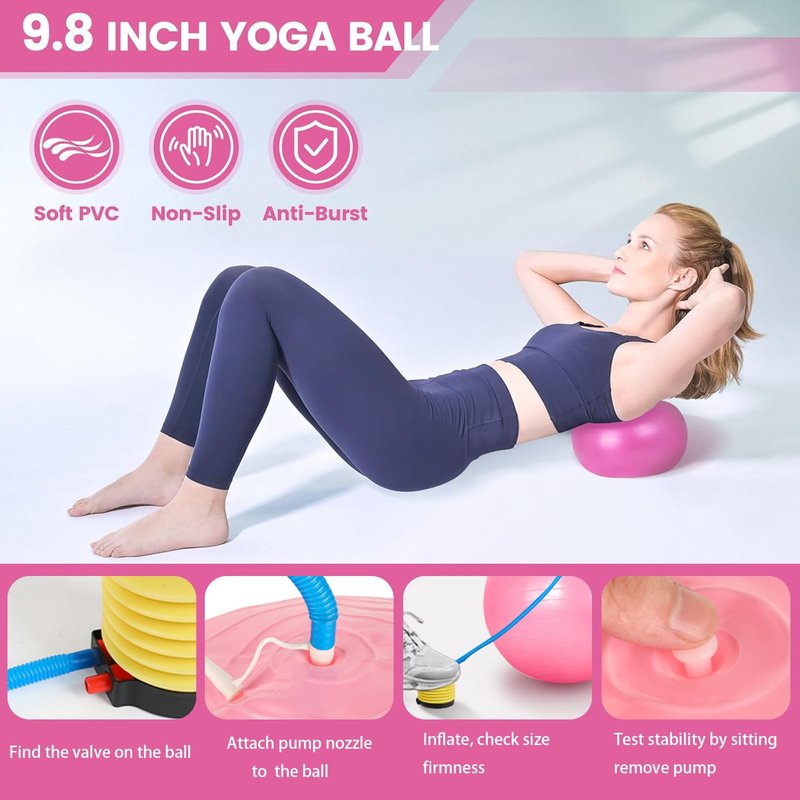 17 Pcs Pilates Equipment,Pilates Set,Women at Home Pilates kit,Pink Pilates Ring and Ball Set Pilates Socks, Jump Rope,5 Resistance Bands Compact Toning and Fitness Essentials Starter Set Accessories