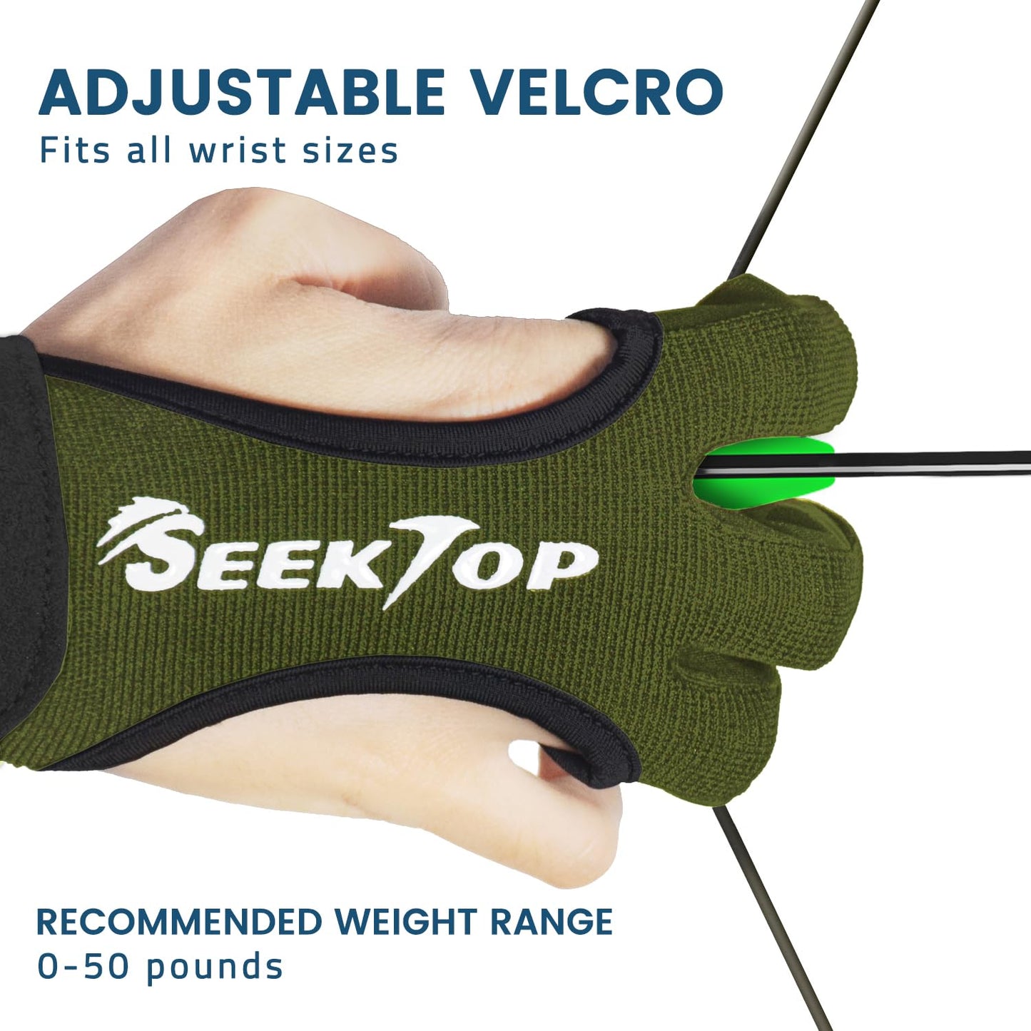Seektop Archery Gloves Shooting Hunting Leather Three Finger Protector for Youth Adult Beginner (Green, L)