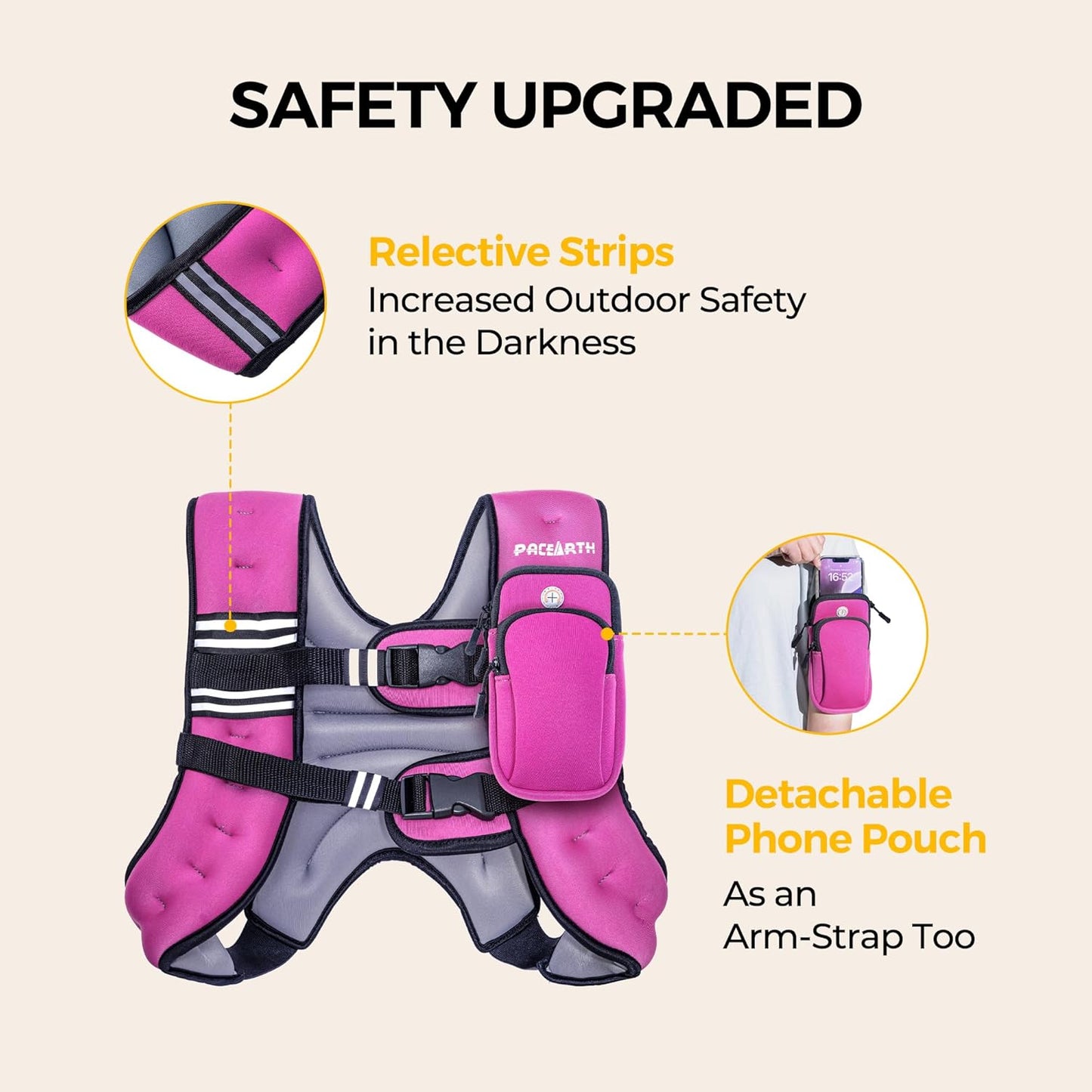 PACEARTH Weighted Vest - Adjustable 6lb to 30lb for Weight Loss & Strength Training | Reflective Stripe