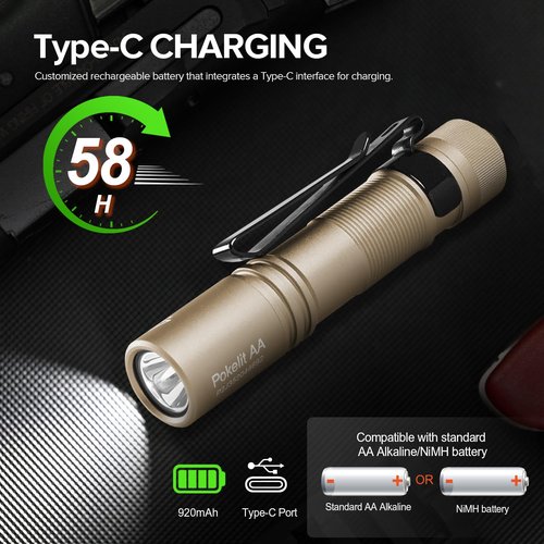 ACEBEAM Pokelit AA Rechargeable Mini Flashlight with Clip, 1000 High Lumens Pocket EDC Flashlight, Super Bright Small Flashlight, Led Flash Light for Camping, Hiking, Everyday Use, Cool White Light