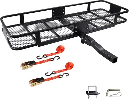 Fouwick Folding Trailer Hitch Mount Cargo Carrier - 500LBS Capacity, 60"x20"x6", Powder Coated Luggage Rack